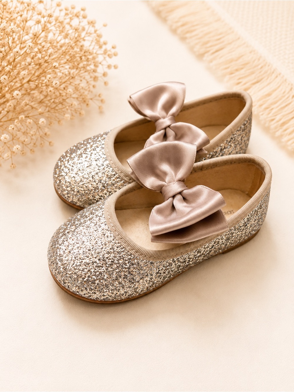H&M Glitter Bow Mary Jane Shoes - Champagne